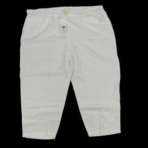 Eileen Fisher Women's Cropped Pants White Organic Linen Pull On Elastic Plus 3X